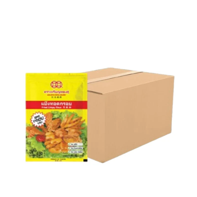 Golden Coins Crispy Flour long crunchy dry grocery snack, 110g pack, showing golden, crispy snack pieces inside the packaging.