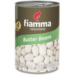 Fiamma Vesuviana Butter Beans in a can, showing the label and beans visible through the transparent lid.