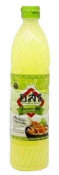 Aor Sor Ror Lime Juice Mixed 55% in a clear glass bottle, showcasing the vibrant lime juice inside.