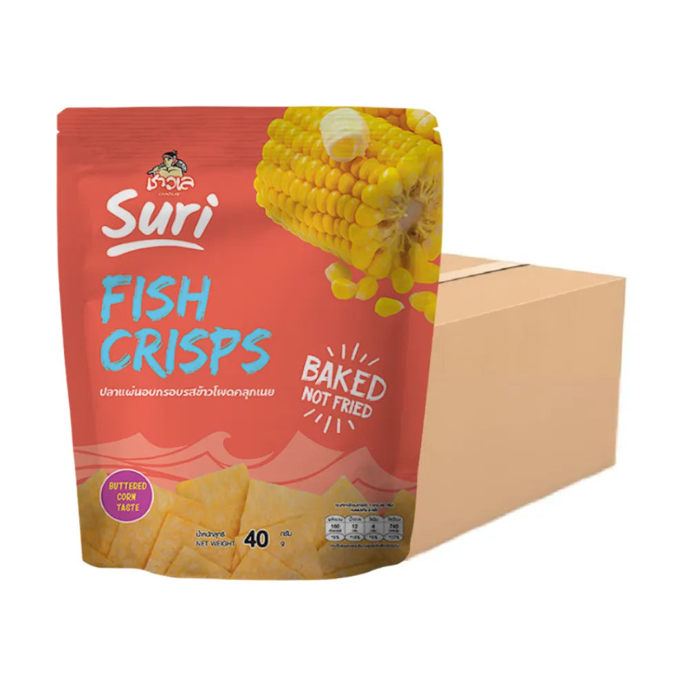 Chaolay Fish Crisps snack pack, 40g x24, crispy seafood confectionery with crunchy texture and savory flavor.
