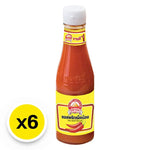 Golden Mountain Chili Sauce 230g, a spicy Asian condiment in a clear bottle with red chili peppers visible inside.
