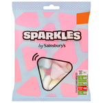 Sainsbury's Sparkles confectionery snacks in colorful packaging, featuring bright, sparkly candies ideal for snacking.