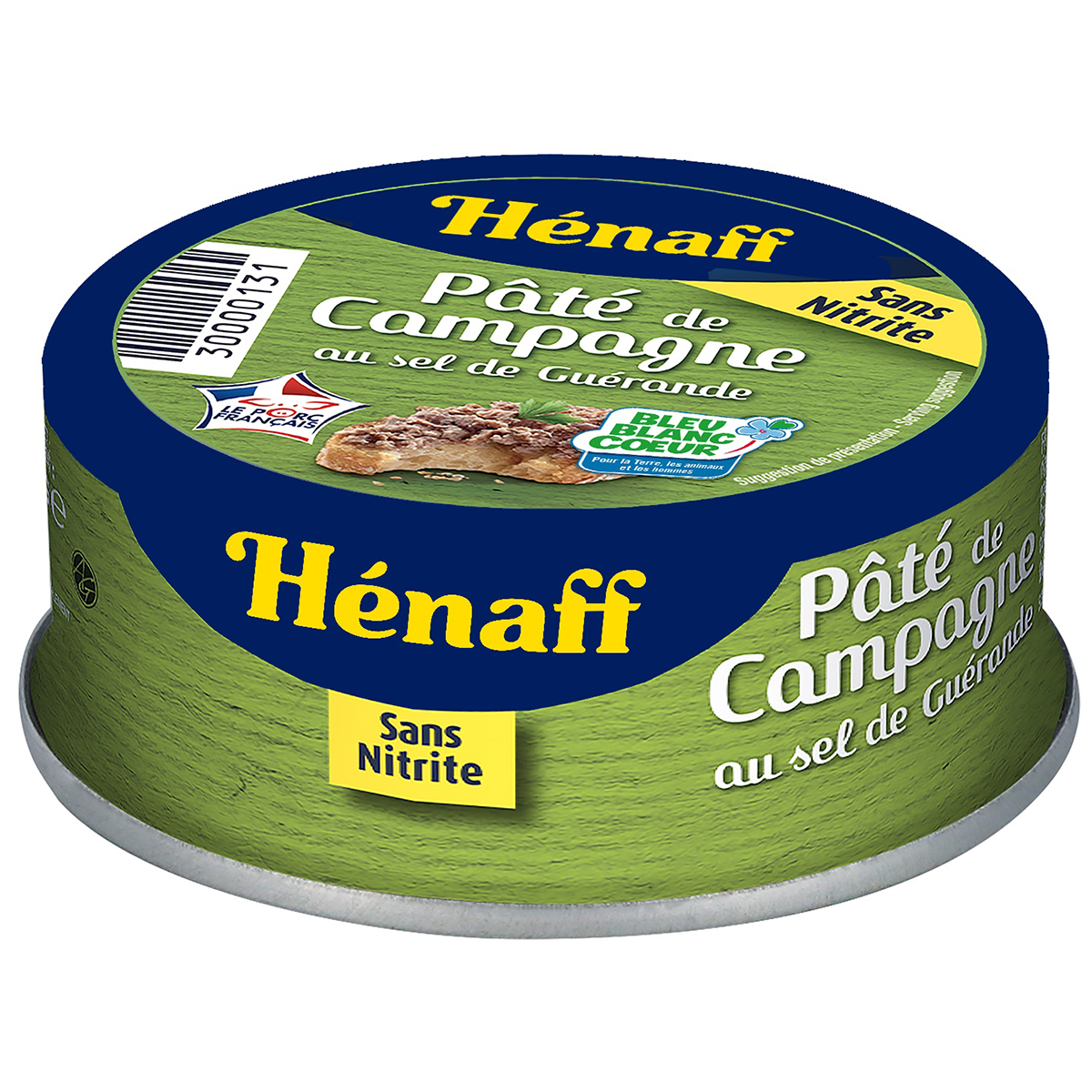 Canned Henaff P��t�� de Campagne in a metal tin, showcasing traditional French country-style pork p��t�� for gourmet grocery shopping