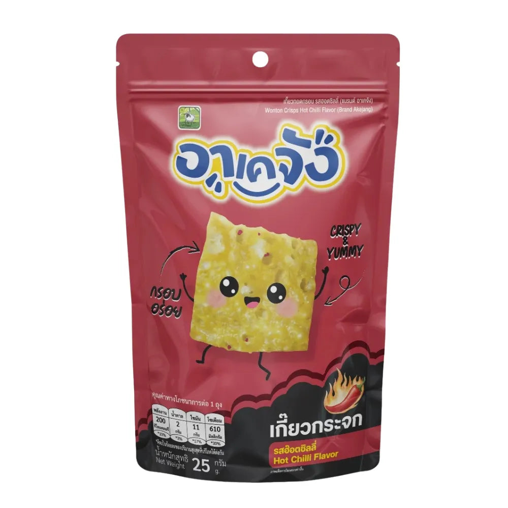 Akejang Ake-chan Mini Glass Dumplings Hot Chilli snack in 25g package, featuring colorful glass dumplings with spicy chili flavor.