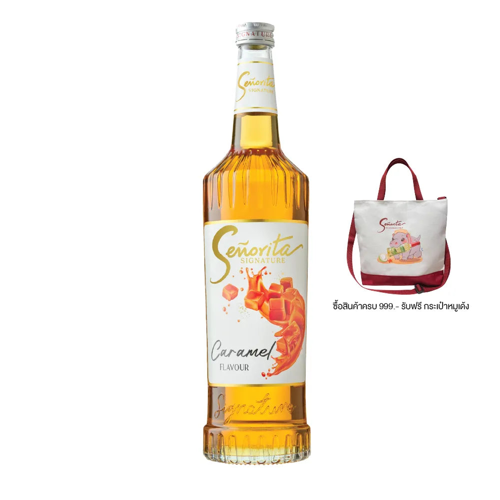 Senorita Signature Caramel Flavored Syrup 720ml bottle, ideal for coffee, desserts, and beverages in dry grocery.