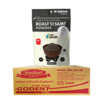 Pure Grain 100% ground roasted black sesame in an 80g package, ideal for cooking and baking, dry grocery product.