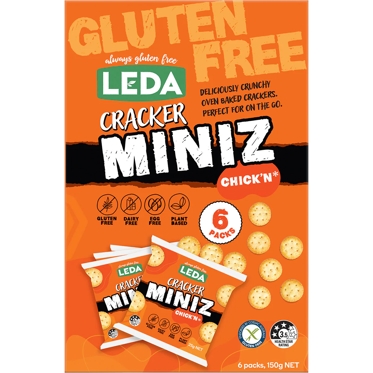 Leda Cracker Miniz Chick N confectionery snacks featuring small, crispy cracker pieces with chick flavoring.