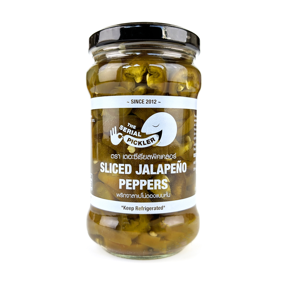 Sliced jalapeno peppers from The Serial Pickler in a clear container, ready for adding spice to dishes.