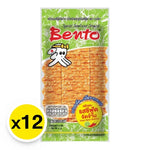 Bento Squid Seafood Snack Super Spicy 4g, dried seafood snack with spicy flavor, showcasing the crispy squid pieces in a colorful package.