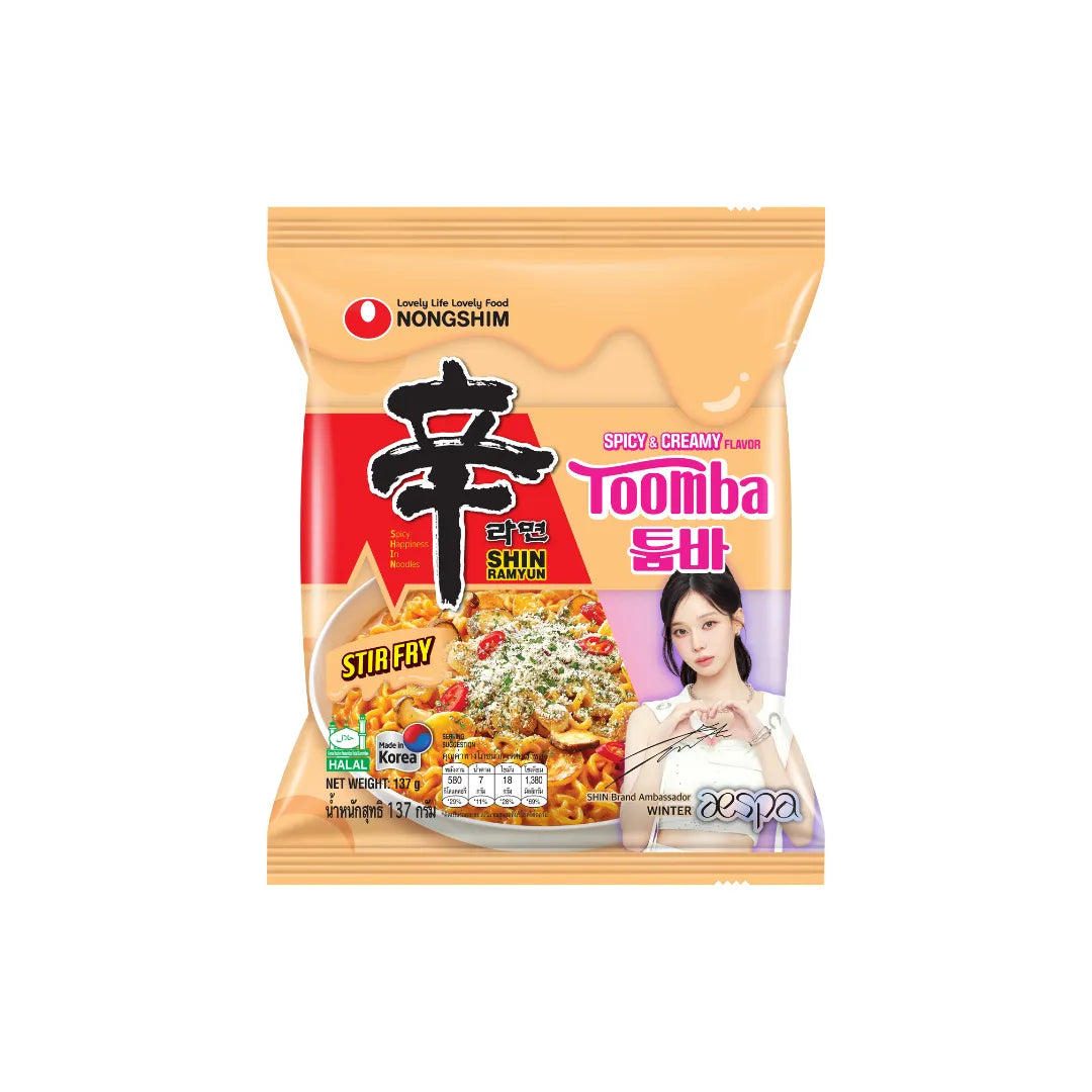 NONGSHIM Toomba Shin Ramyun stir fry dry grocery pack with noodles and seasoning packet, ready for quick cooking.