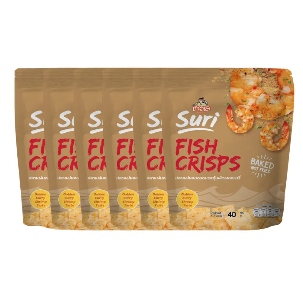 Chaolay Fish Crisps in 40g packs, stacked, showing crispy texture and packaging for seafood snack confectionery.