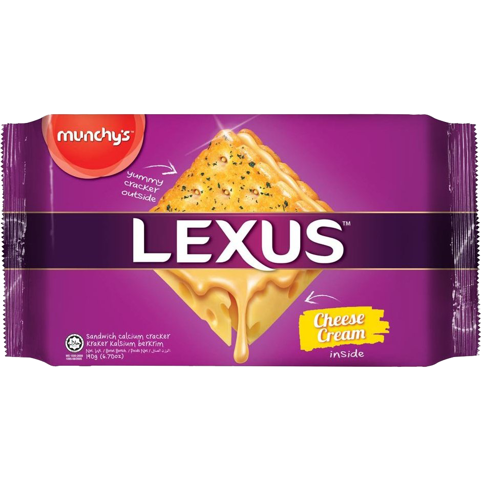 Munchy Cheese Cream Sandwich Crackers in packaging, showing the snack's crispy crackers with cheese filling.