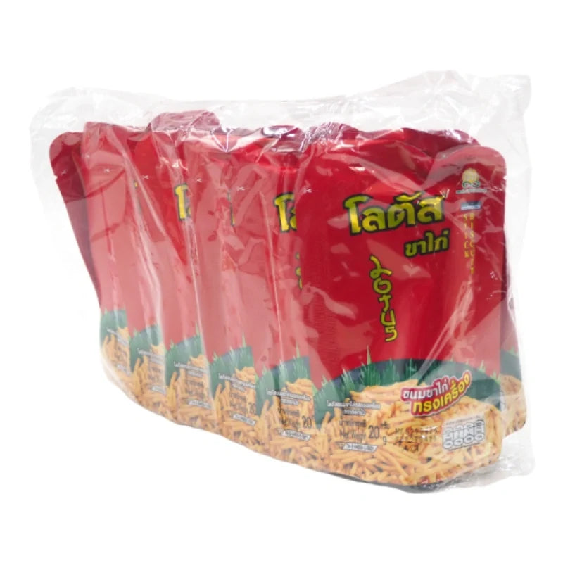 Lotus Biscuit Stick 20g pack, crispy snack, 12-pack of dry grocery confectionery with lotus flavor, in colorful packaging.
