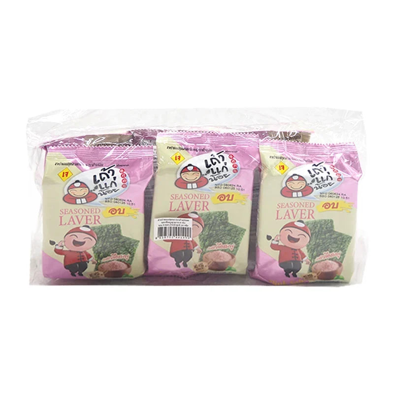 Taokaenoi Seaweed Roasted Pink Salt snack pack, crispy dried seaweed in a 4x6 pack, ideal for dry grocery and snack lovers.