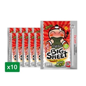 Taokaenoi Crispy Seaweed Snack Big Sheet Spicy Flavor 28 g Pack 10